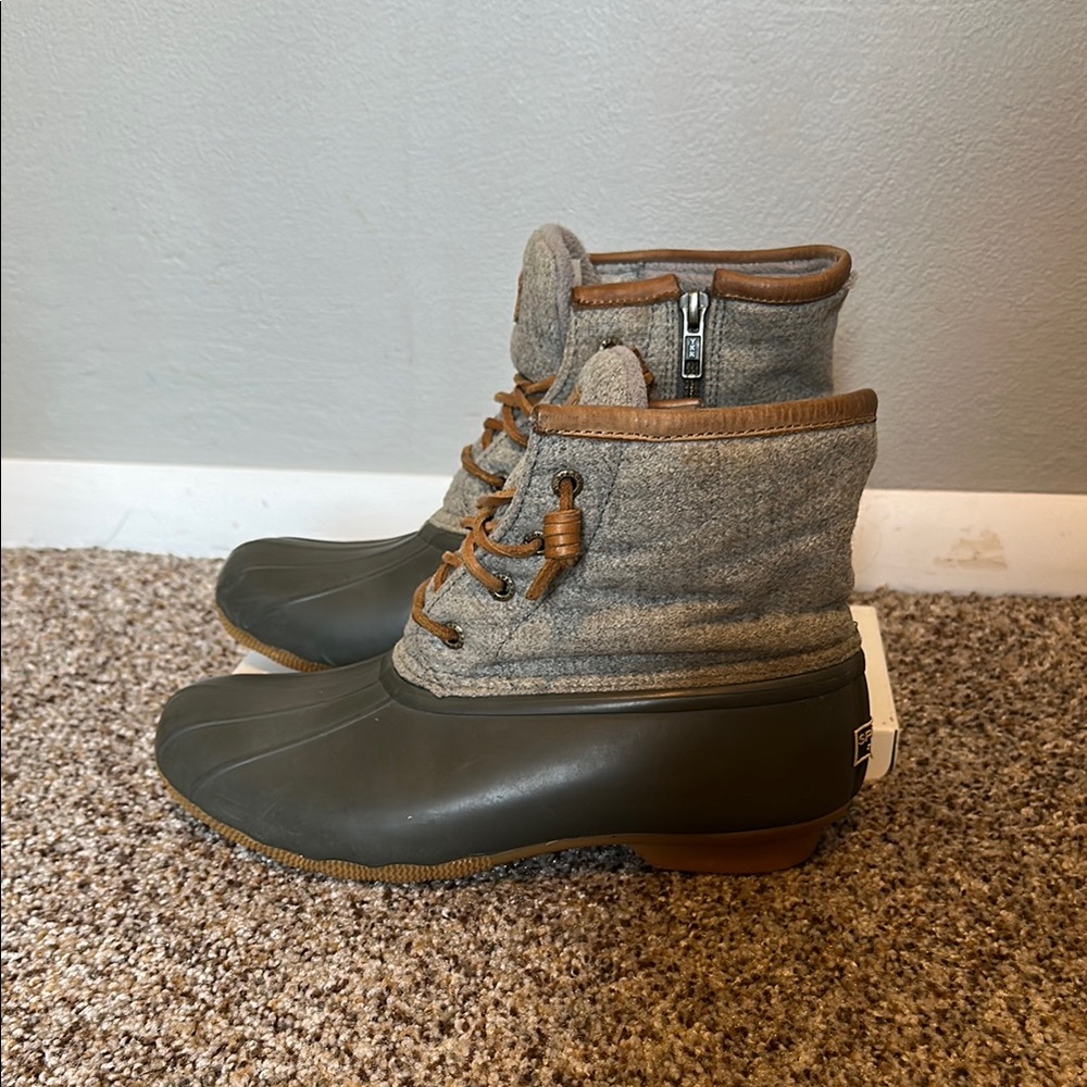 Sperry Gray and Tan Duck Boots